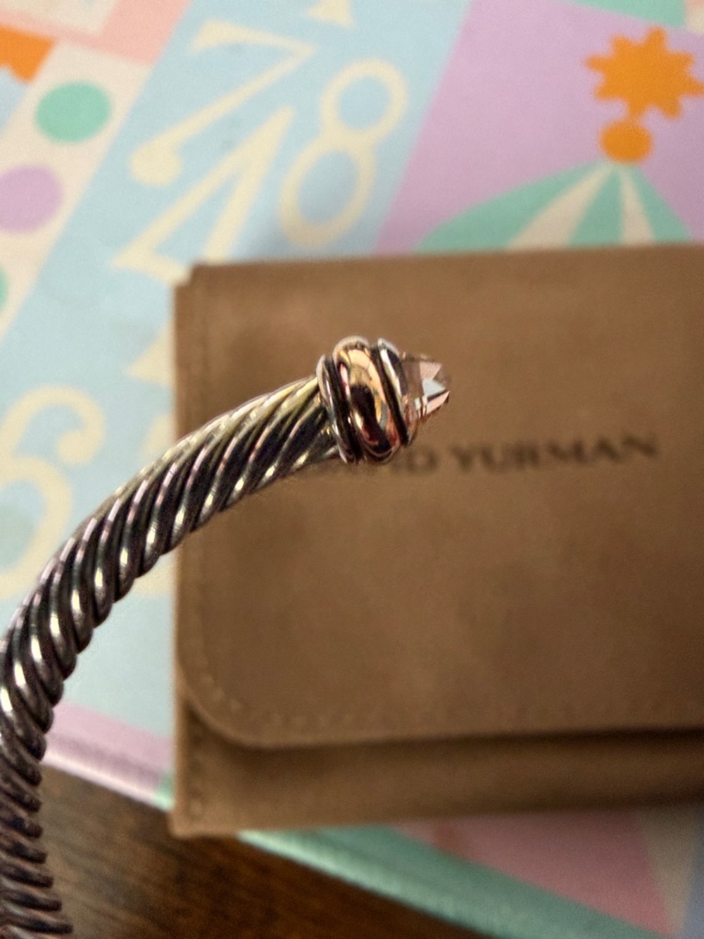 David Yurman Silver Cable Cuff with Rose Gold Accents Size Large - Picture 2 of 7
